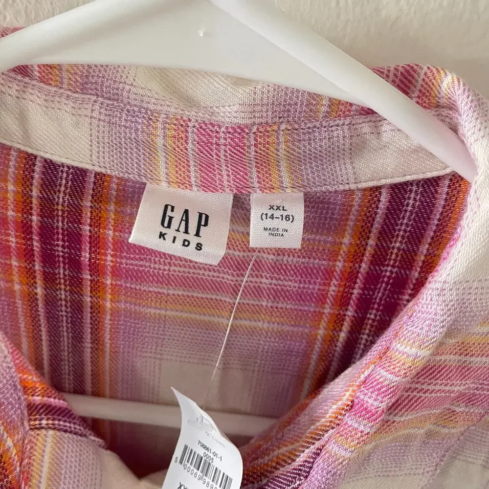 Gap Kids Button Front Shirtdress Girls XXL Pink White Plaid School Wear NWT